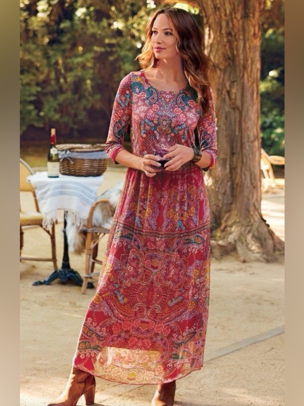 Soft Surroundings Niran Red Paisley-Print Maxi Dress